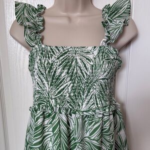 Leafy Green Ruffle Strap Midi Dress